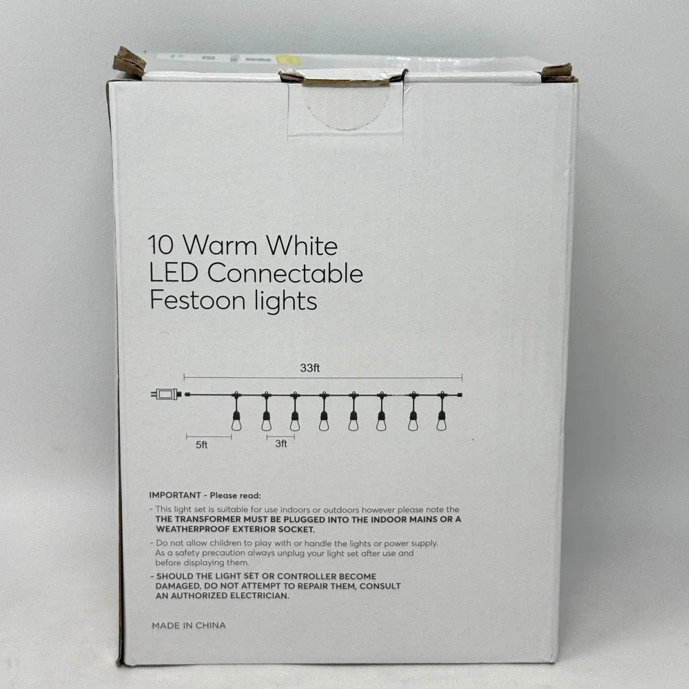 Indoor Outdoor Patio Festoon 10 Light LED Warm White 33 Foot Connectable 2 Sets